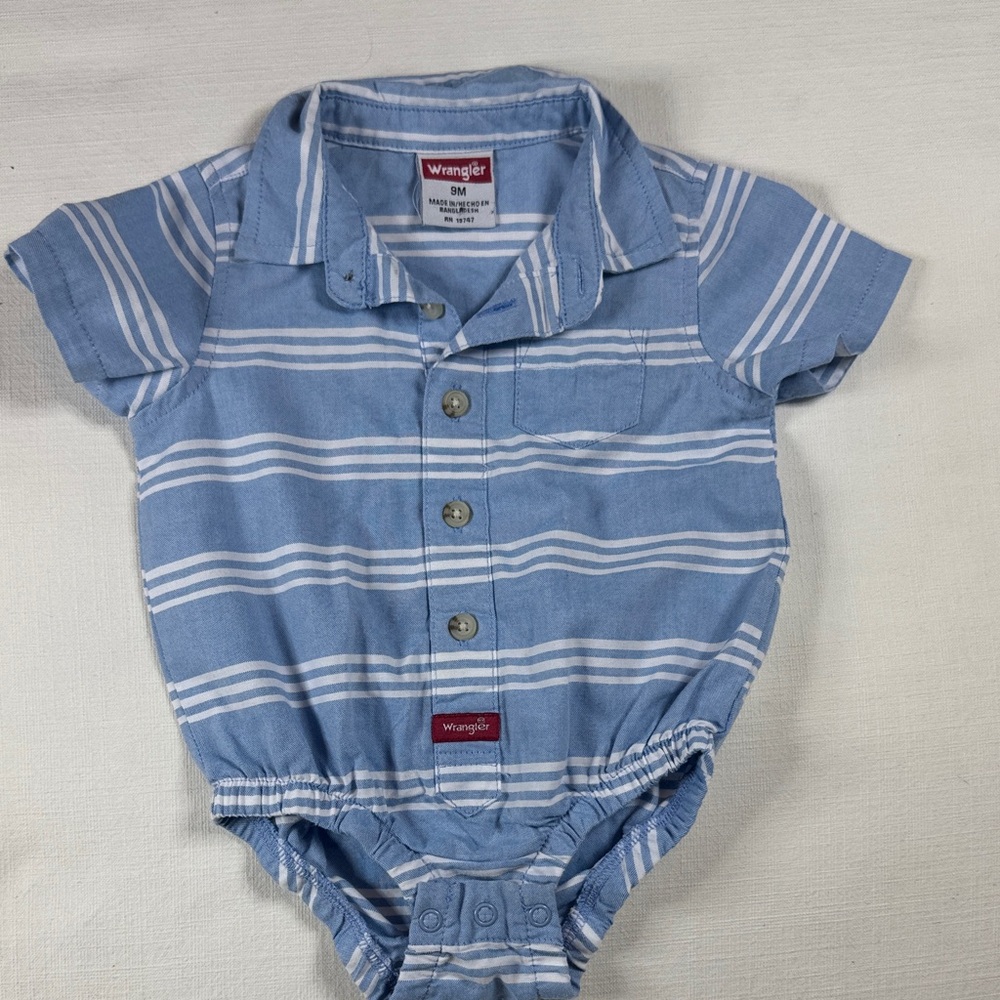 Wrangler Light Blue and White Striped‎ Baby One-Piece 9M